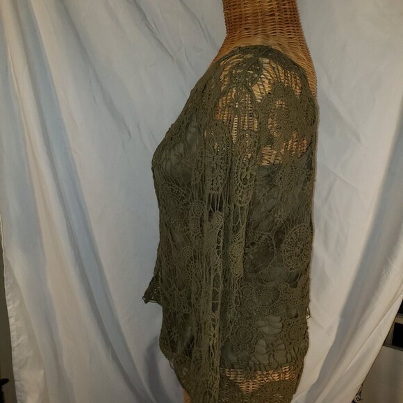 ADIVA Olive Green Floral Lace Top w/Built-in Camisole - PM - Picture 2 of 4